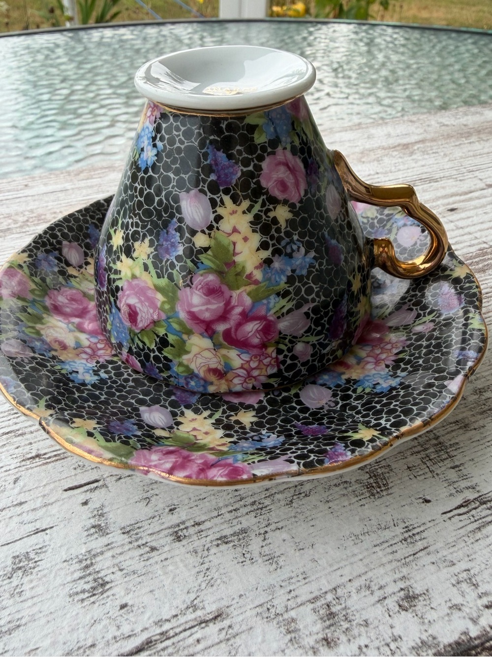 VTG Japanese Porcelain Chintz Floral Tea Cup & Saucer - Picture 6 of 7